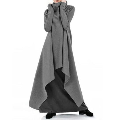 Women's Oversized Turtleneck Maxi Dress Asymmetric Hem