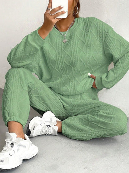 Cable Knit Sweatsuit Women Joggers Lounge Set