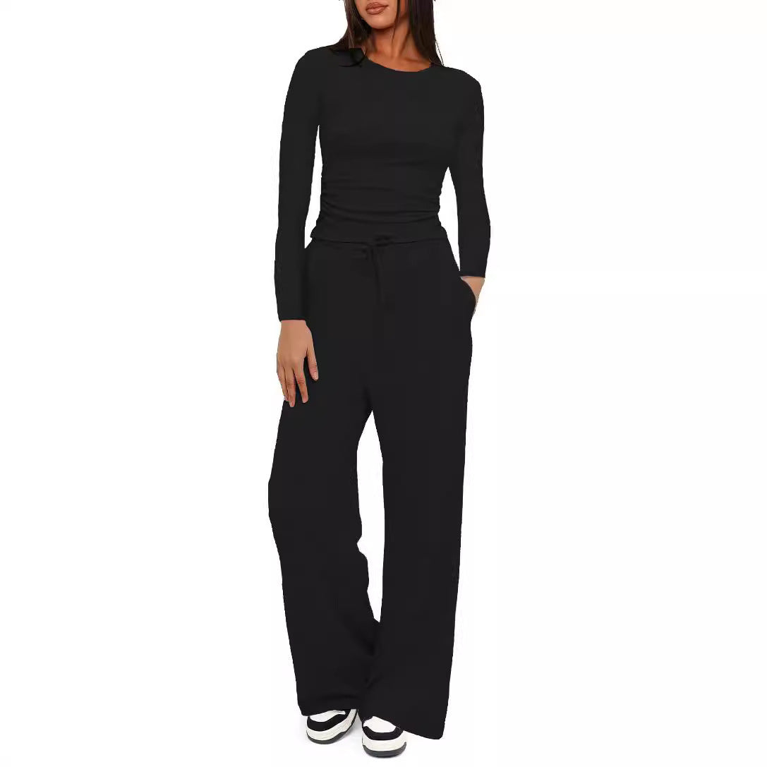 Women's 2 Piece Lounge Set Long Sleeve Top Wide Leg Pants