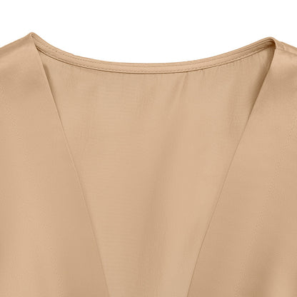 Satin V Neck Wrap Midi Dress Tie Waist Elegant