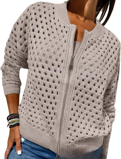 Women's Crochet Zip Up Cardigan Sweater