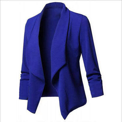 Women Open Front Blazer Long Sleeve Draped Lapel Jacket