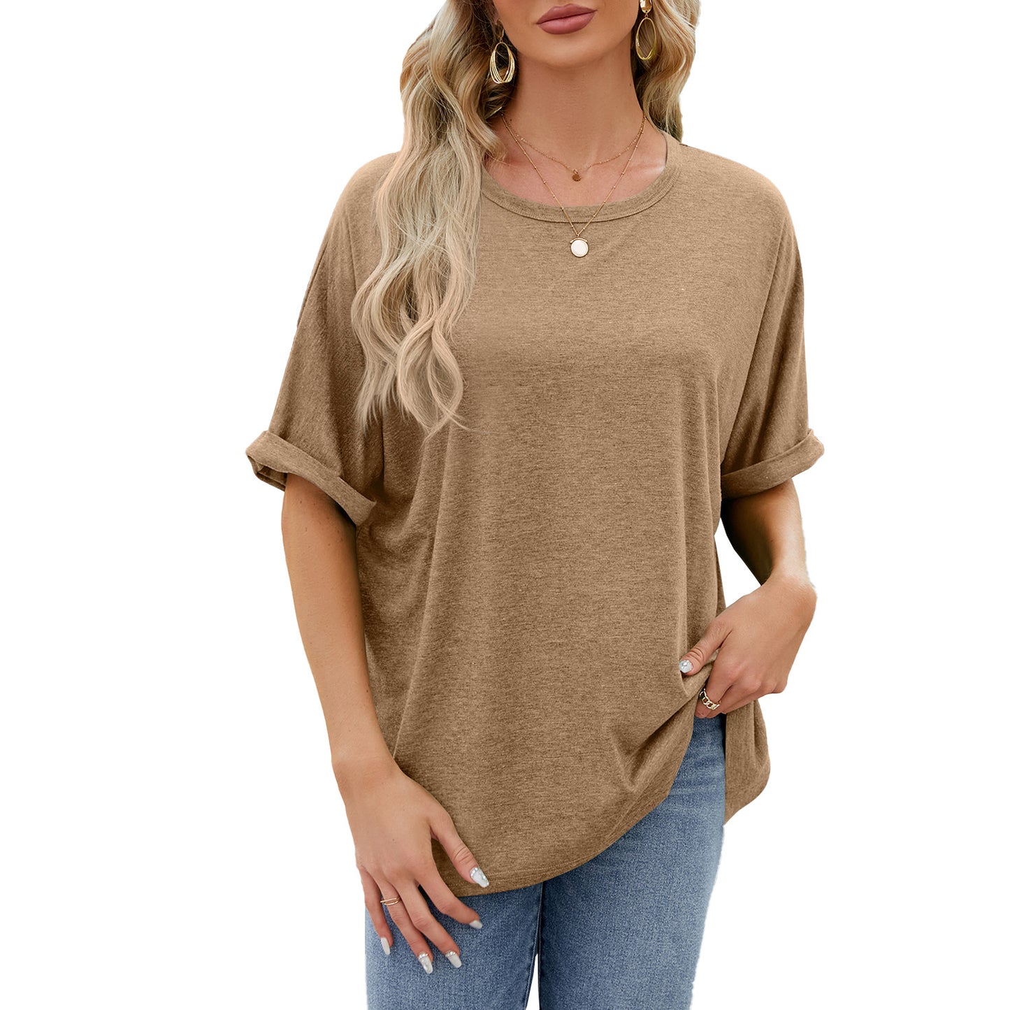 Loose Fit Crew Neck Short Sleeve Casual Basic Tee