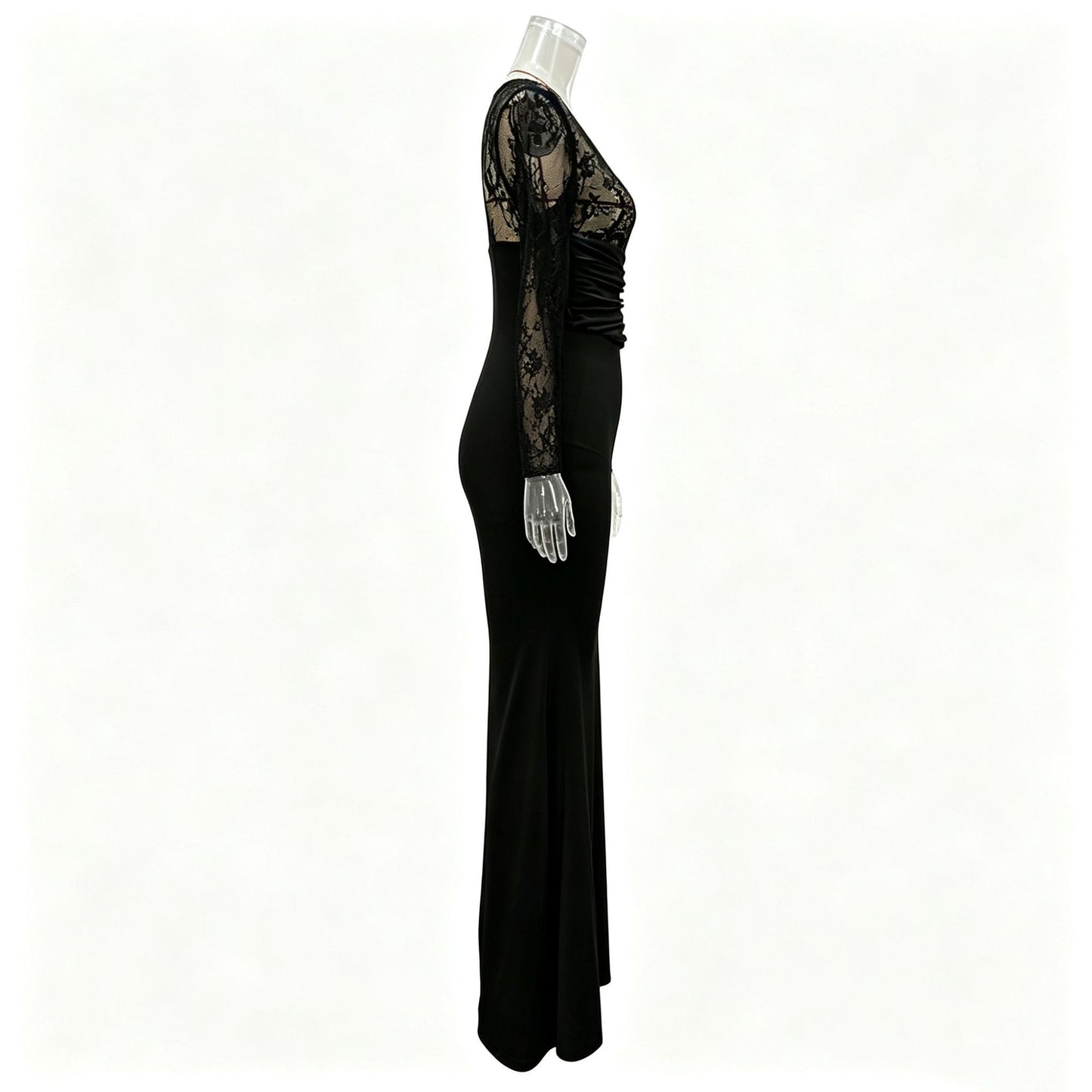 Sexy Black Lace Bodycon Dress Deep V Neck Long Sleeve
