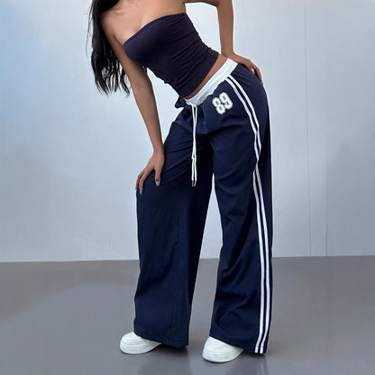 Women's Striped Baggy Wide Leg Y2K Track Pants