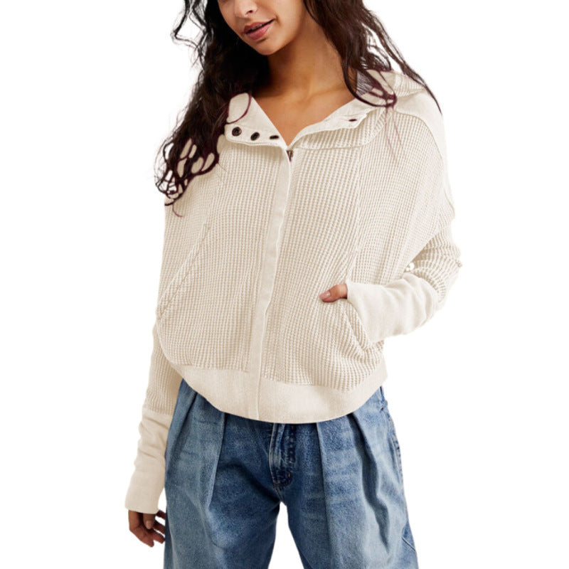 Women's Oversized Waffle Knit Zip Up Hoodie