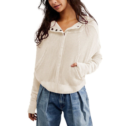 Women's Oversized Waffle Knit Zip Up Hoodie