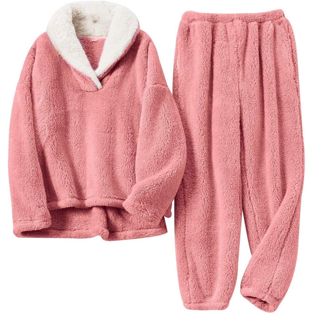 Women's Fuzzy Sherpa Pajama Set Winter Thick Lounge Wear
