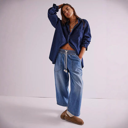 Women's Baggy Wide Leg Drawstring Jeans
