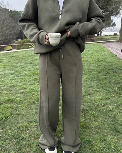 Women's Oversized Half Zip Sweatshirt Wide Leg Pants Set