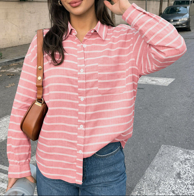 Striped Button Down Relaxed Long Sleeve Shirt