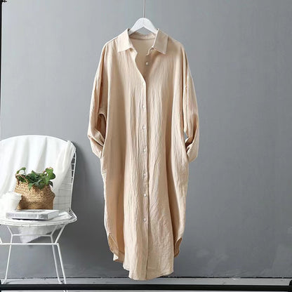 Women's Oversized Cotton Linen Button Down Tunic
