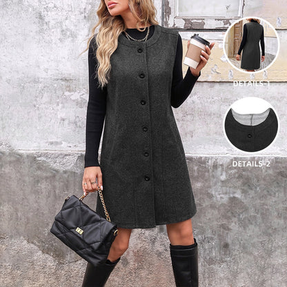 Solid Longline Vest Button Front Sleeveless Jacket