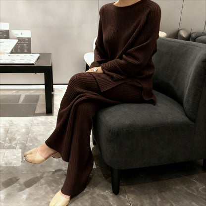 Women's Ribbed Knit Sweater Wide Leg Pants Set