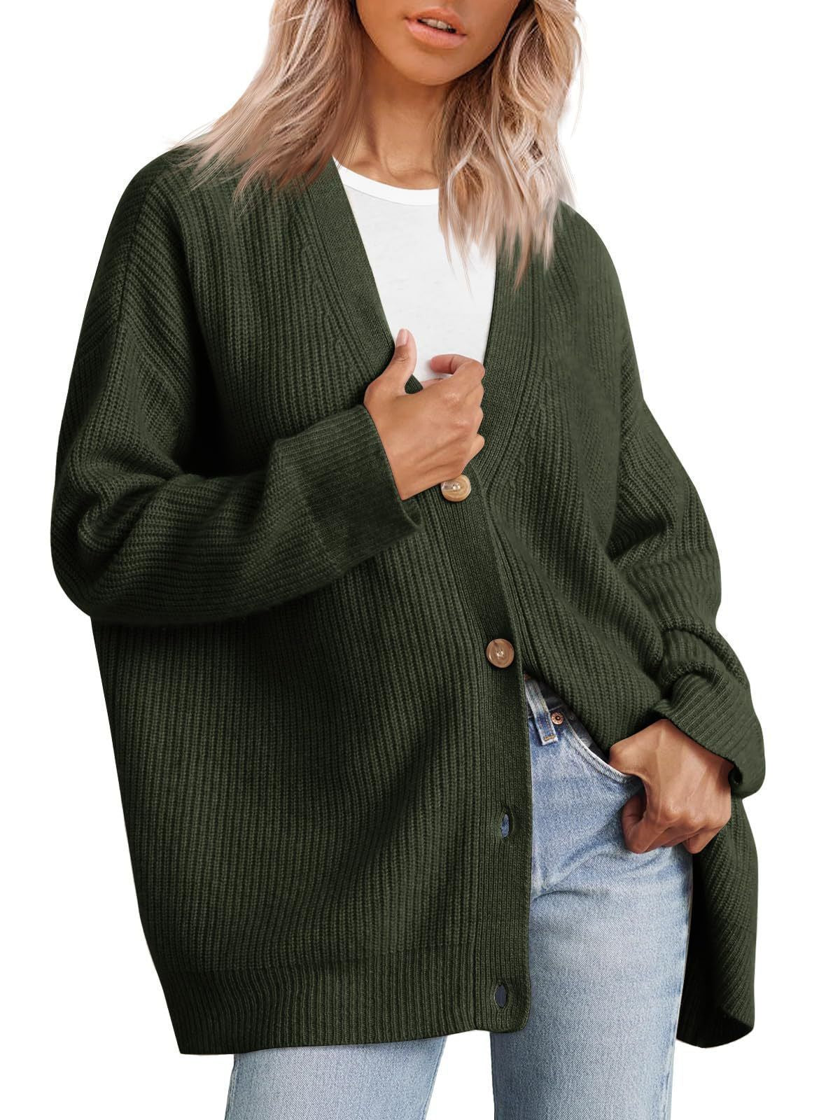 Women's Oversized V Neck Button Down Knit Cardigan Sweater