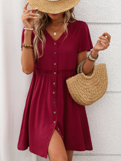 Bohemian V-Neck Ruffle Dress
