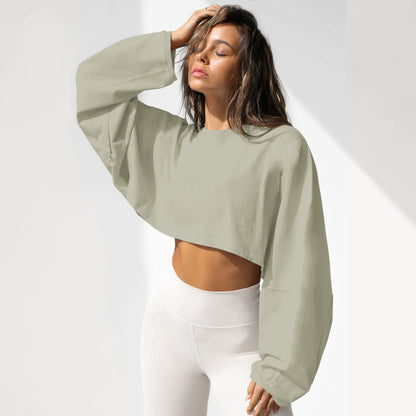 Women's Cropped Sweatshirt Crew Neck Long Sleeve Top