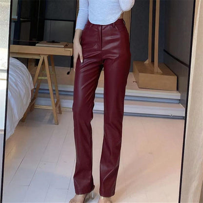 Women's High Waist Faux Leather Flare Pants