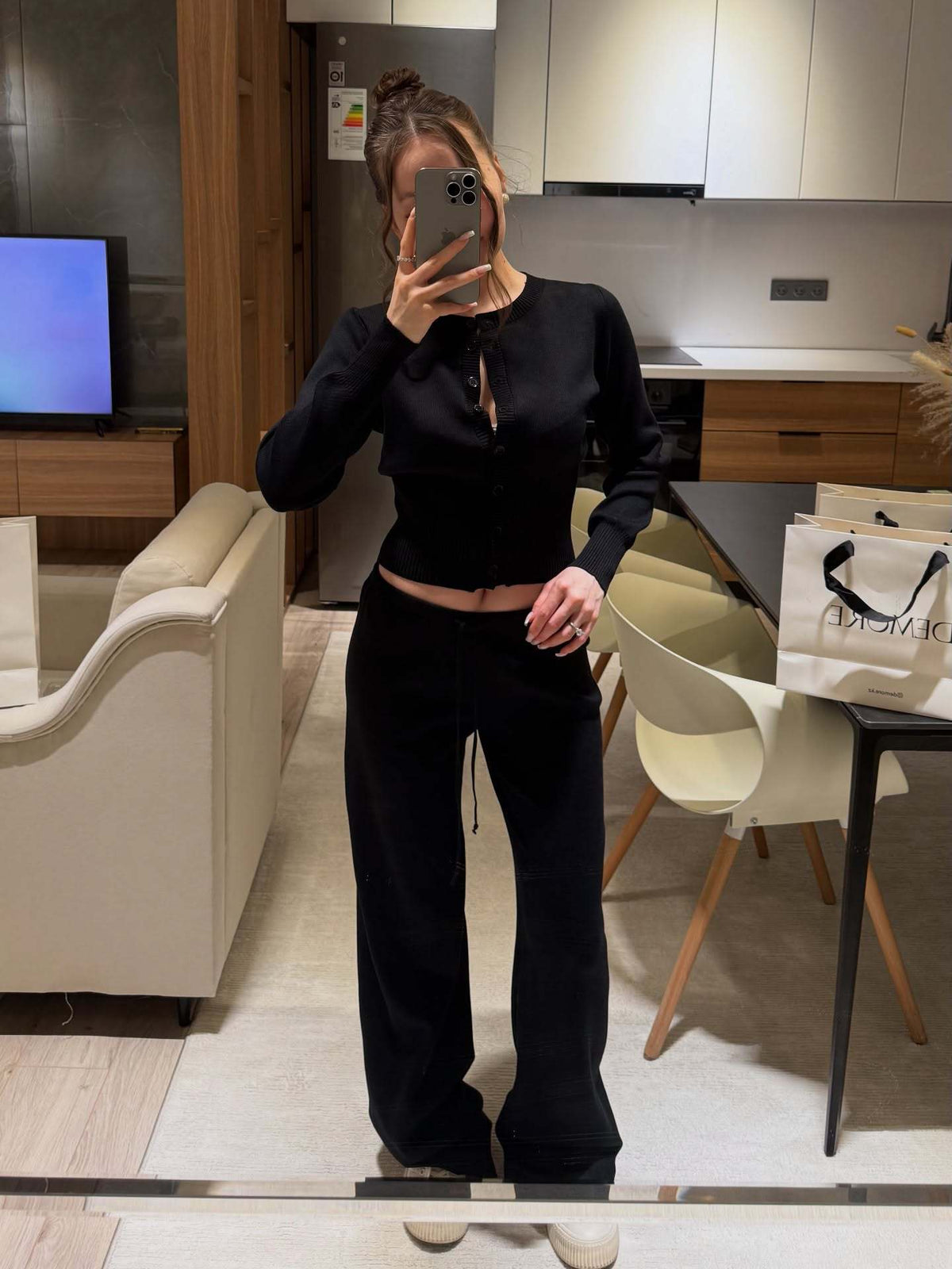 Women's Two Piece Ribbed Knit Cardigan Wide Leg Pants Set