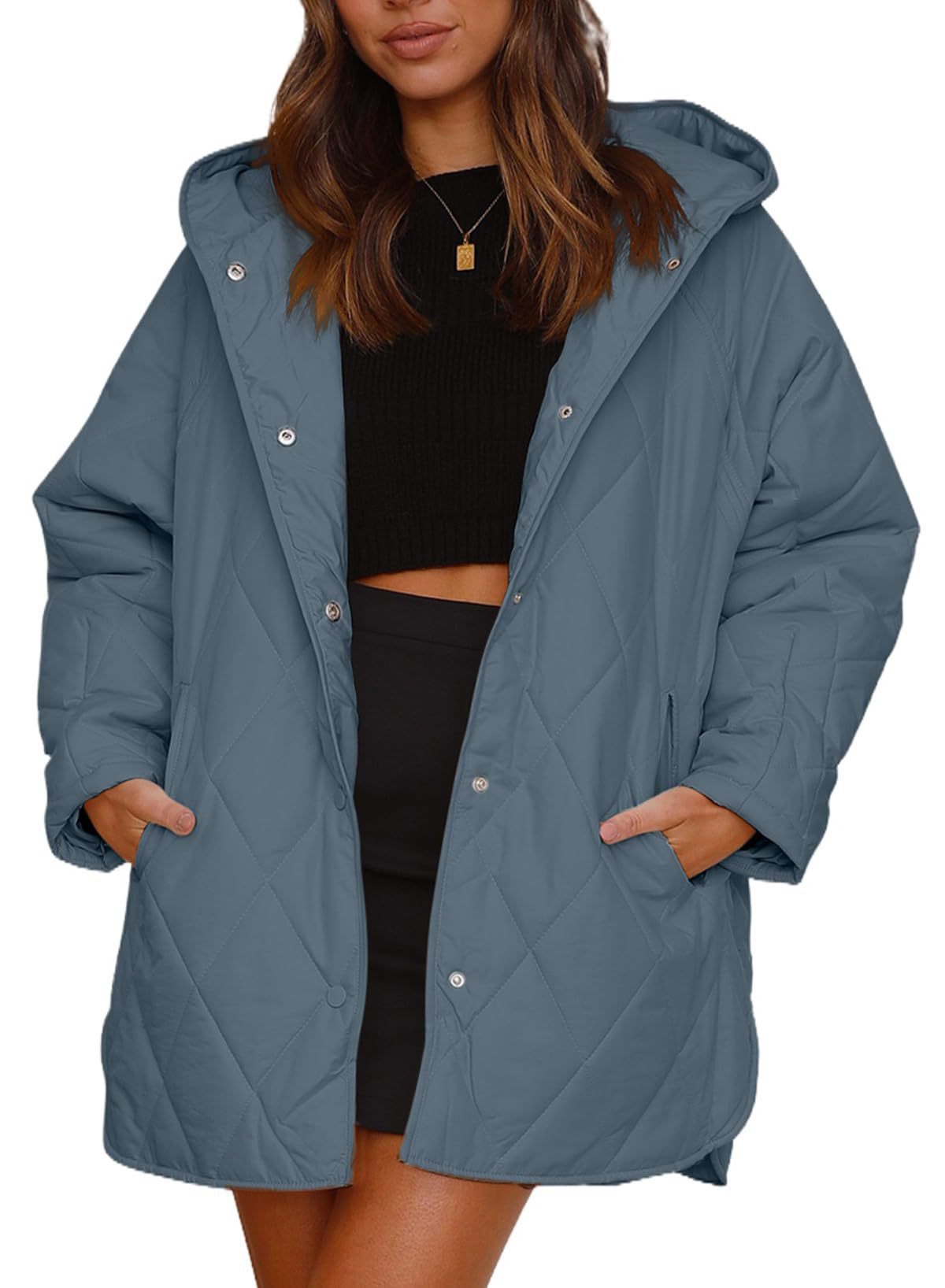 Womens Oversized Hooded Quilted Lightweight Jacket
