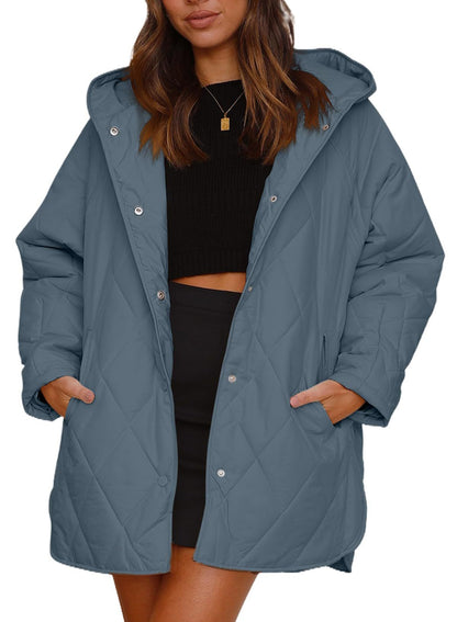 Womens Oversized Hooded Quilted Lightweight Jacket
