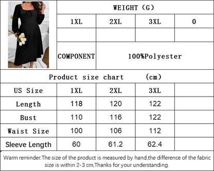 Women's new square neck waist Slim A-line dress temperament long-sleeved dresses