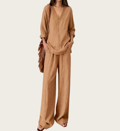 Women's V-Neck Long Sleeve & Wide Leg Pants Matching Set
