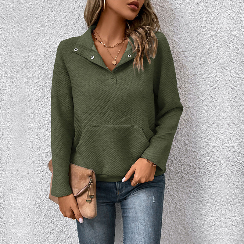 Textured Quarter Snap Pullover Sweatshirt Casual Long Sleeve