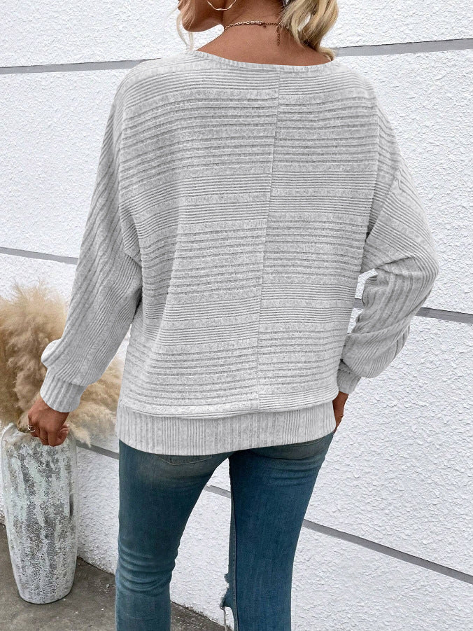 Ribbed Batwing Sleeve Sweater Top Women Casual Pullover