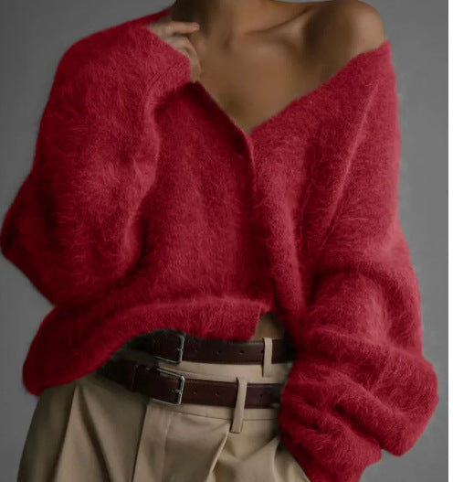 Faux Mink Knit Oversized Cardigan Soft Cozy Sweater