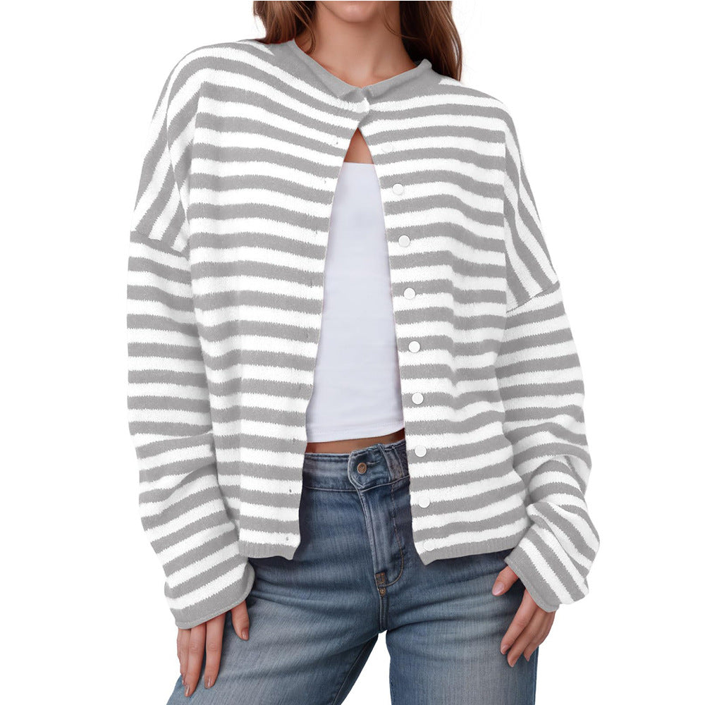 Striped Color Block Cardigan Sweater | Long Sleeve Casual Open Front