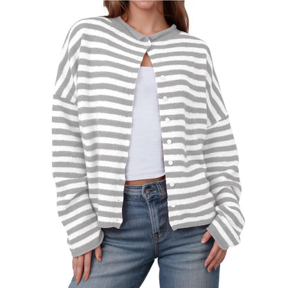 Striped Color Block Cardigan Sweater | Long Sleeve Casual Open Front