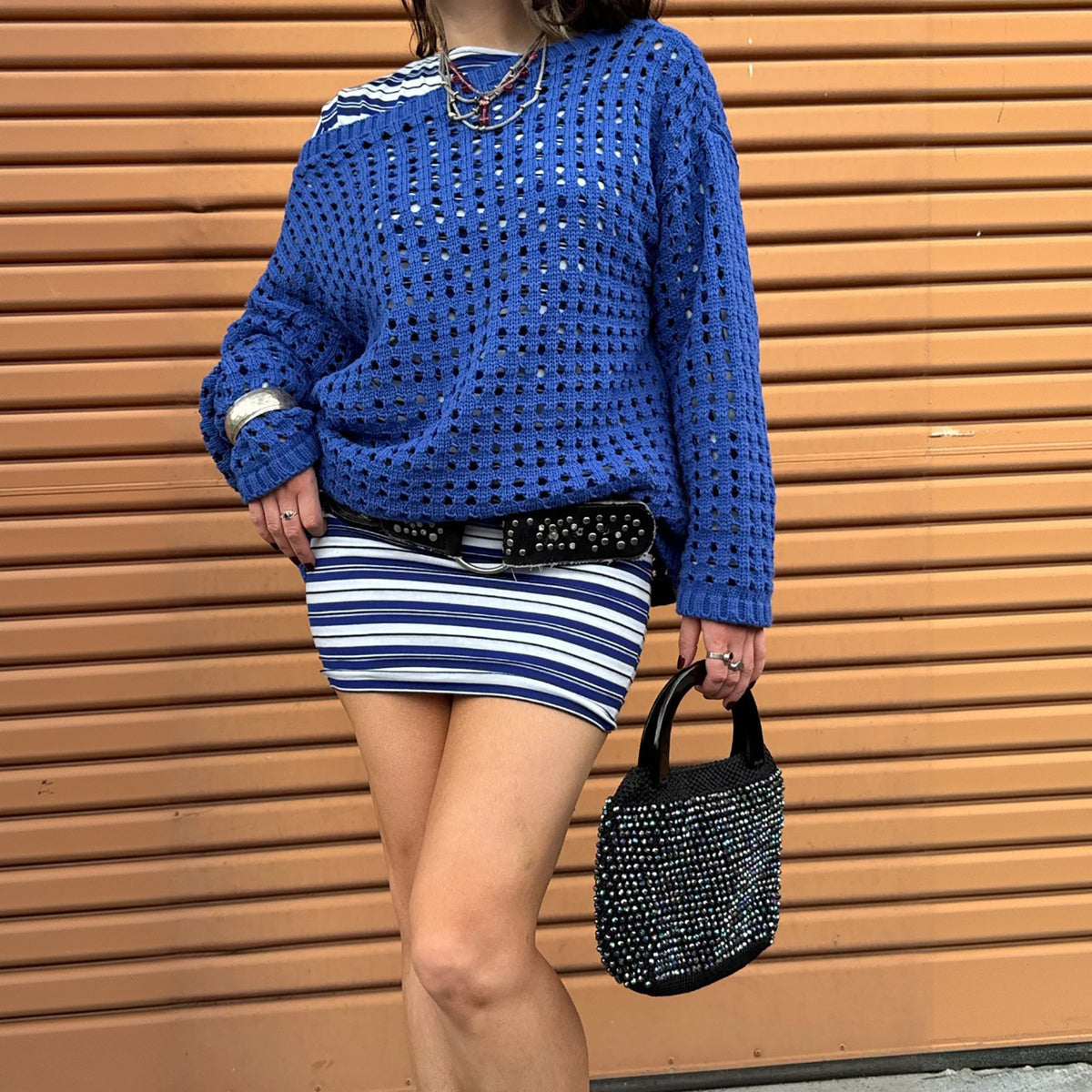 Women's Off Shoulder Open Knit Sweater Oversized Pullover