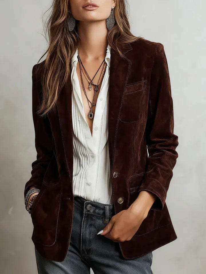 Women's Vintage Faux Suede Blazer Oversized Jacket