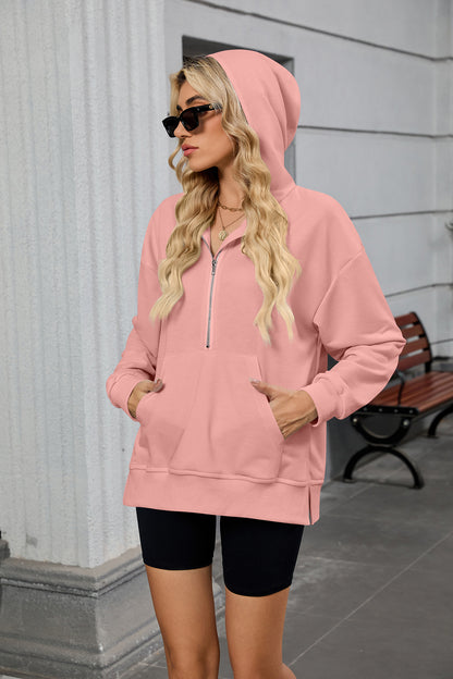 Womens Half Zip Hoodie Oversized Pocket Sweatshirt