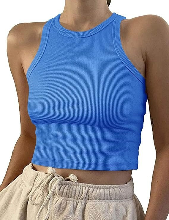 Women's Ribbed Crop Tank Top Sleeveless Fitted