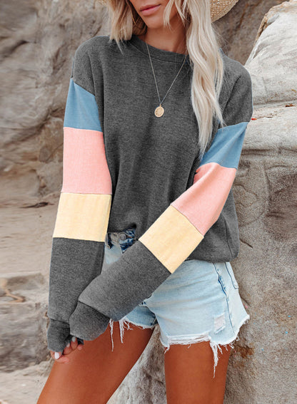 Women's Color Block Crewneck Sweatshirt Casual Long Sleeve