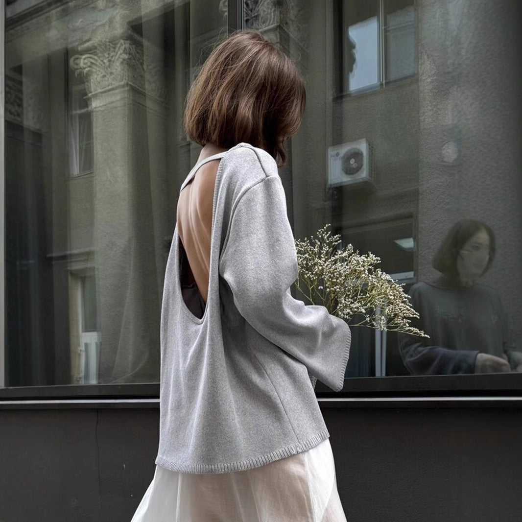 Women's Open Back Cotton Sweater Oversized Pullover