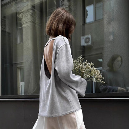 Women's Open Back Cotton Sweater Oversized Pullover