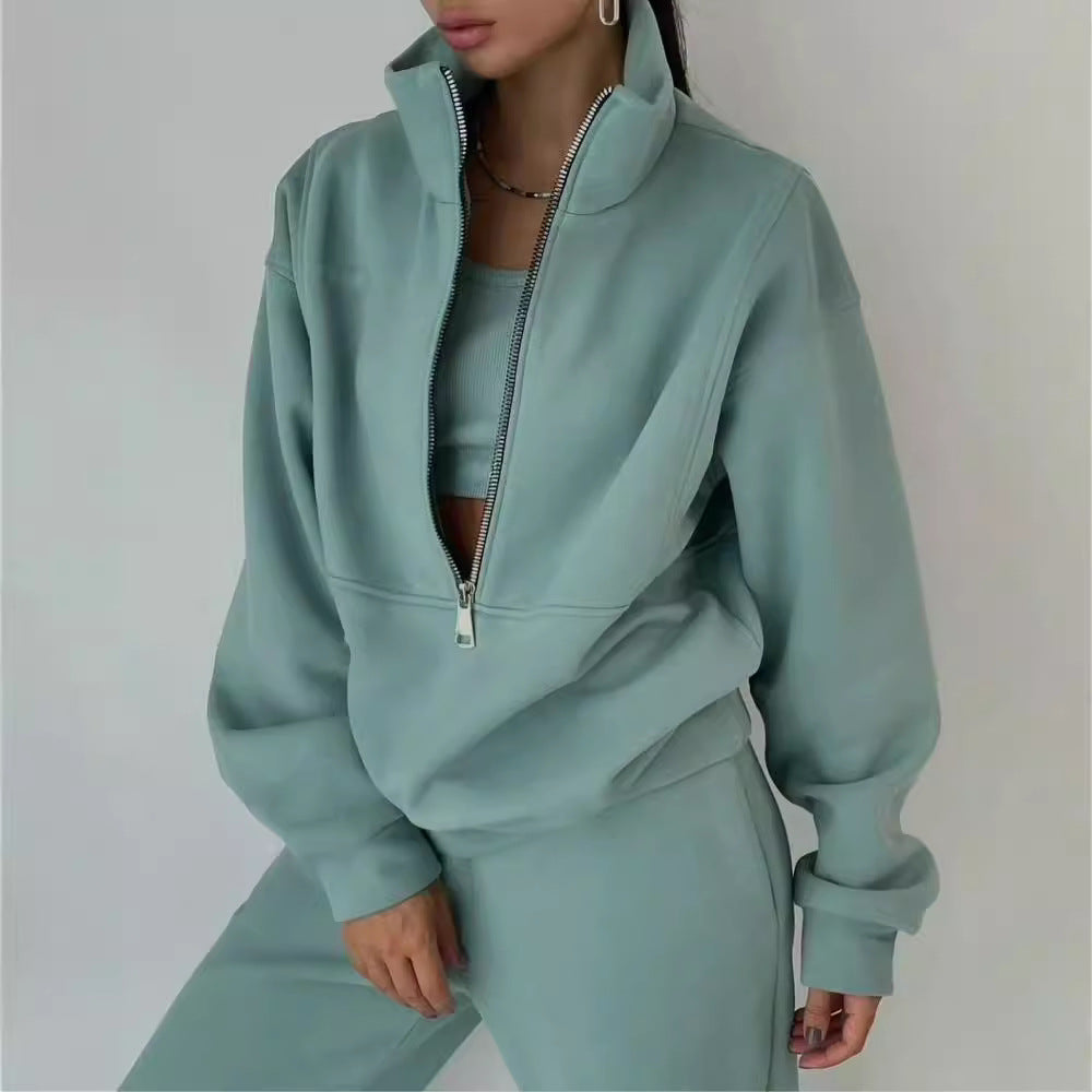 Women's Oversized Fleece Quarter Zip Sweatsuit Set