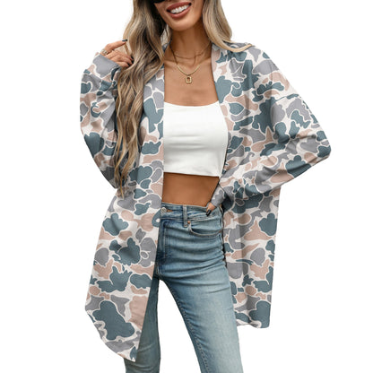 Women's Oversized Open Front Printed Cardigan