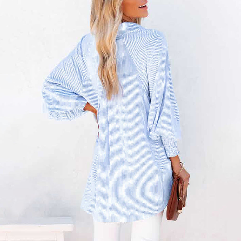 Women's Striped Oversized Button Down Beach Shirt