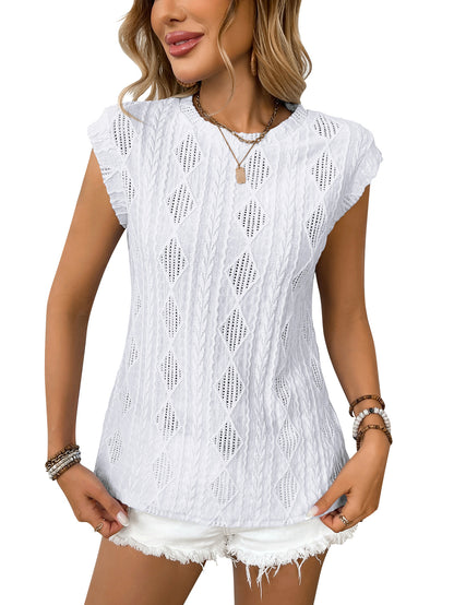 Women's Jacquard Sleeveless Top – Casual Summer Tank Blouse