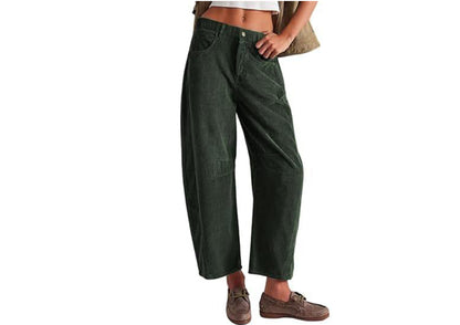Women's Corduroy Straight Leg Pants Mid Rise Stretch