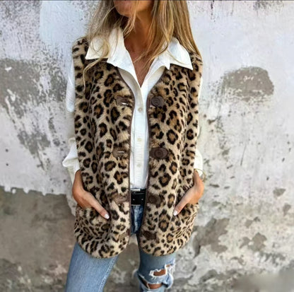 Women's Sherpa Fleece V-Neck Button Front Vest