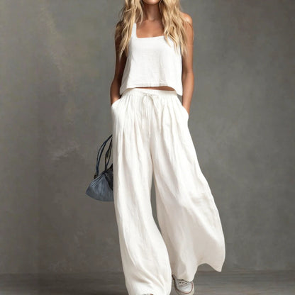Women's Linen Look Matching Set Tank Wide Leg Pants