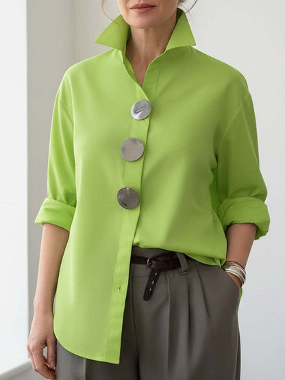 Women's Stand Collar Metal Button Long Sleeve Shirt