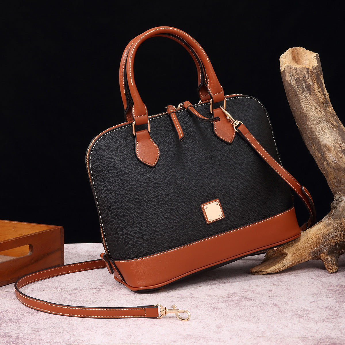 Vintage Pebbled PU Leather Dome Satchel Handbag