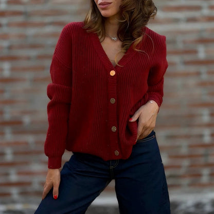 Women's V-Neck Button Down Chunky Knit Cardigan