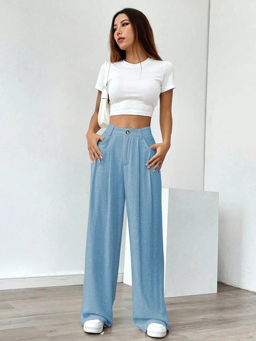 Women's High-Waist Wide-Leg Linen Pants – Casual Loose Summer Trousers